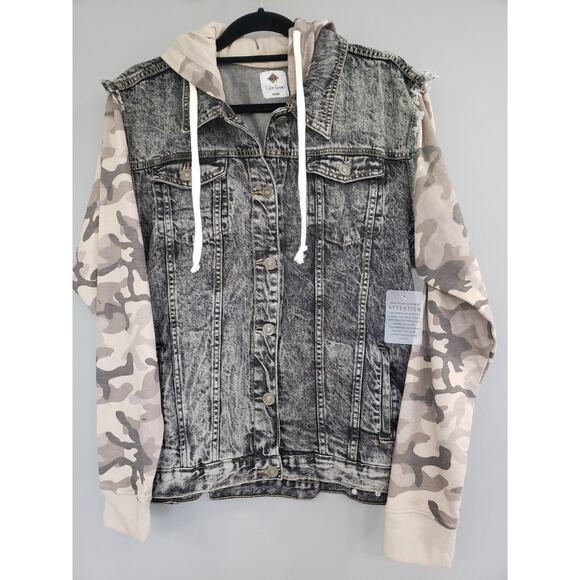 Like love Jackets & Blazers - NEW SIZE SMALL Like Love Camo Hooded Button Up Jean Jacket Hoodie Sweatshirt y2k